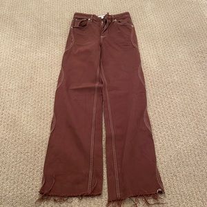 Brown Zara Jeans with white hem
